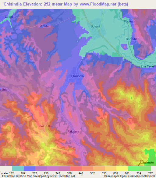 Chisindia,Romania Elevation Map