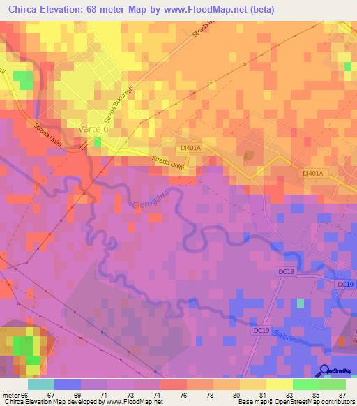 Chirca,Romania Elevation Map