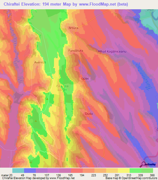 Chiraftei,Romania Elevation Map