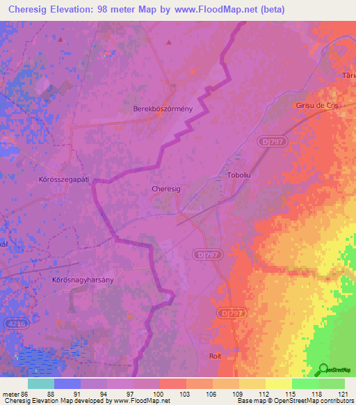 Cheresig,Romania Elevation Map