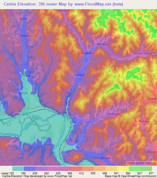 Cerbia,Romania Elevation Map