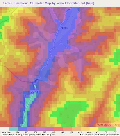 Cerbia,Romania Elevation Map