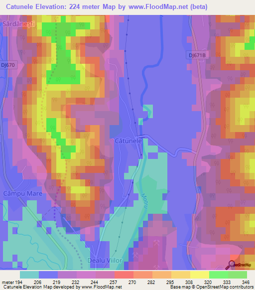 Catunele,Romania Elevation Map