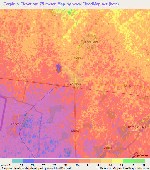 Carpinis,Romania Elevation Map