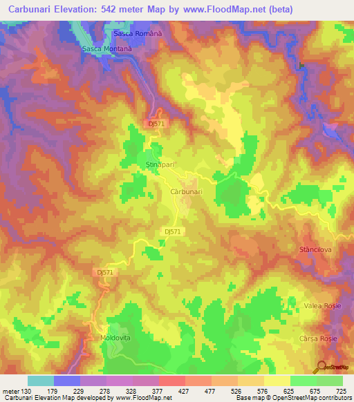 Carbunari,Romania Elevation Map