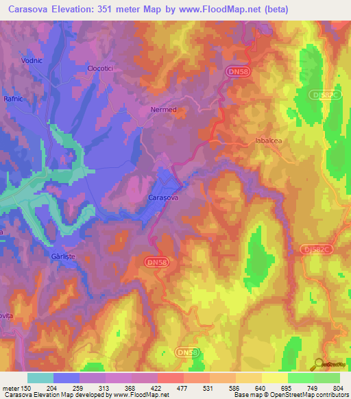 Carasova,Romania Elevation Map