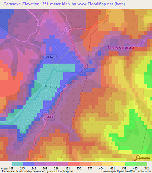 Carasova,Romania Elevation Map