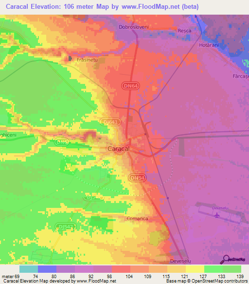 Caracal,Romania Elevation Map