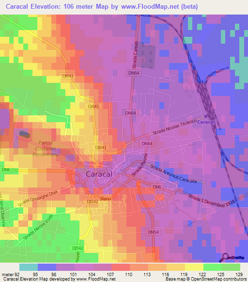 Caracal,Romania Elevation Map