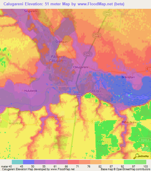 Calugareni,Romania Elevation Map