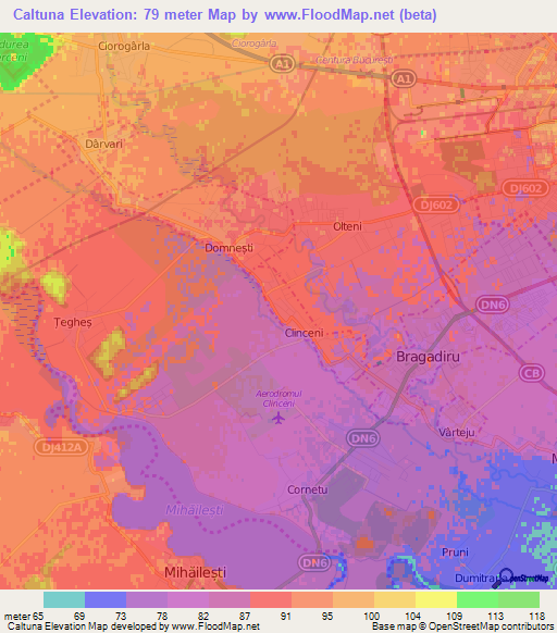 Caltuna,Romania Elevation Map