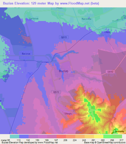 Buzias,Romania Elevation Map