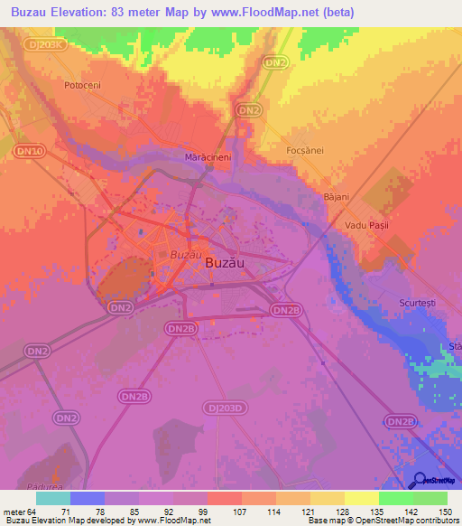 Buzau,Romania Elevation Map