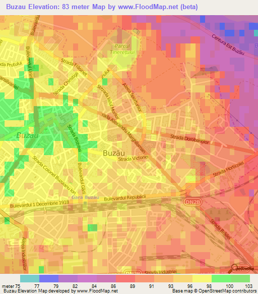 Buzau,Romania Elevation Map