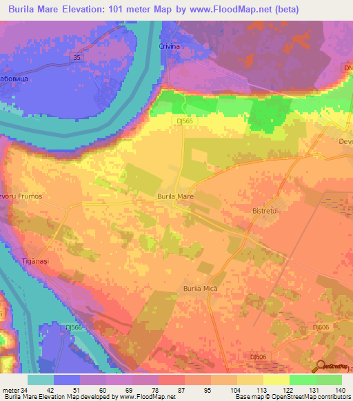 Burila Mare,Romania Elevation Map