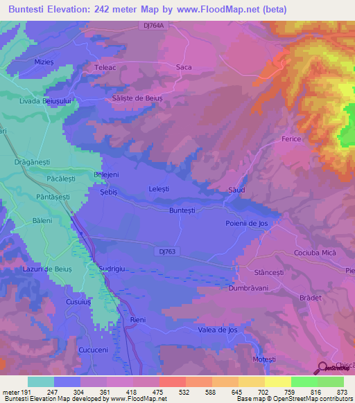 Buntesti,Romania Elevation Map