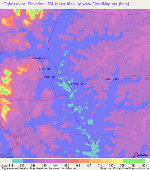 Ogbesse-Ise,Nigeria Elevation Map