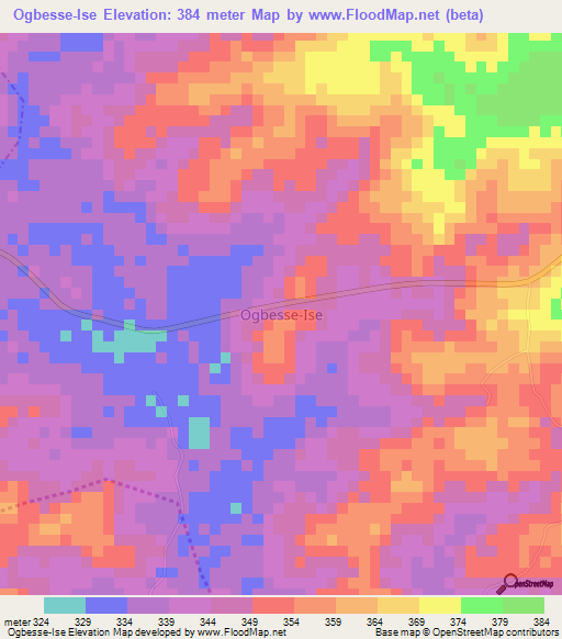 Ogbesse-Ise,Nigeria Elevation Map