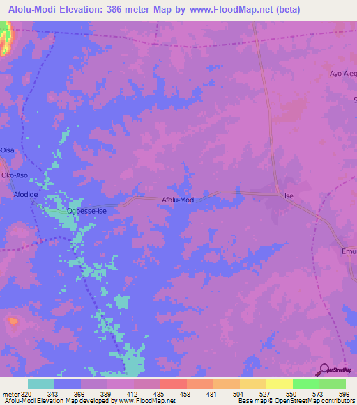 Afolu-Modi,Nigeria Elevation Map