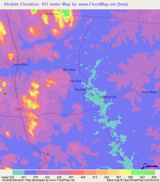 Afodide,Nigeria Elevation Map