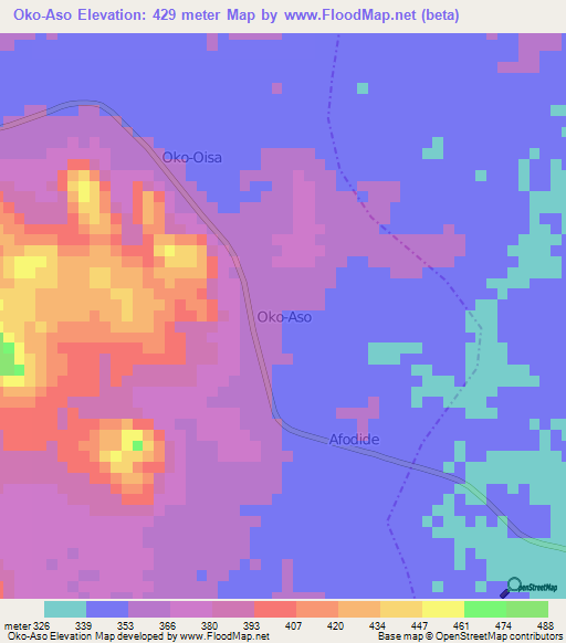 Oko-Aso,Nigeria Elevation Map