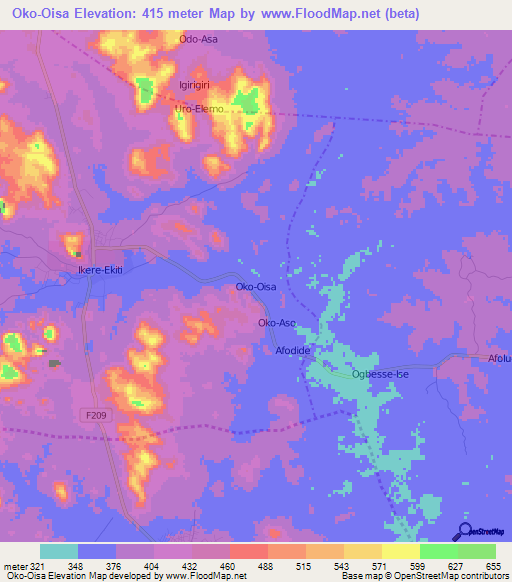 Oko-Oisa,Nigeria Elevation Map