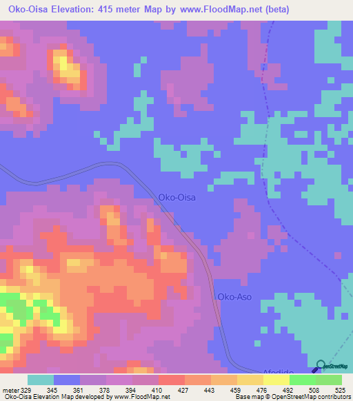 Oko-Oisa,Nigeria Elevation Map