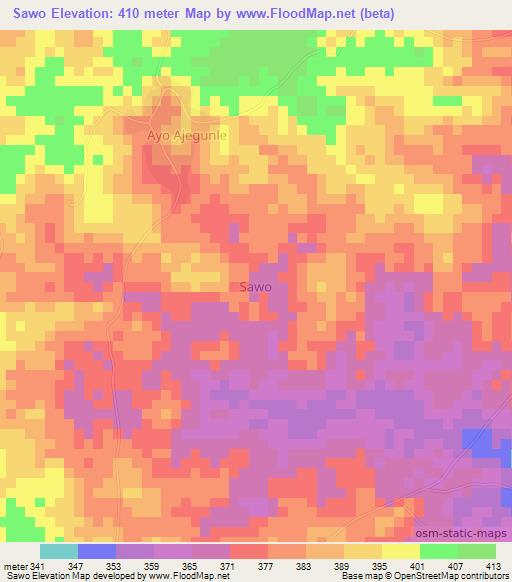 Sawo,Nigeria Elevation Map