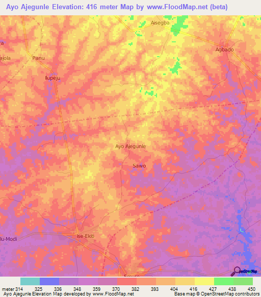 Ayo Ajegunle,Nigeria Elevation Map