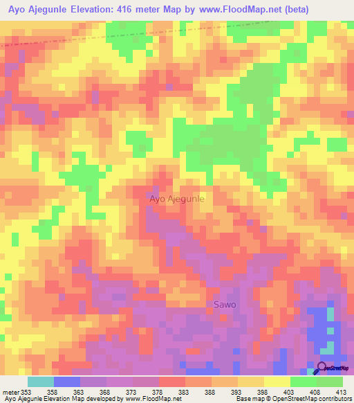 Ayo Ajegunle,Nigeria Elevation Map