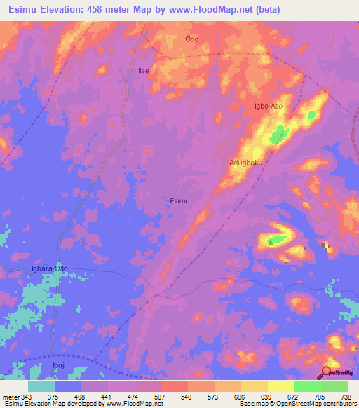 Esimu,Nigeria Elevation Map