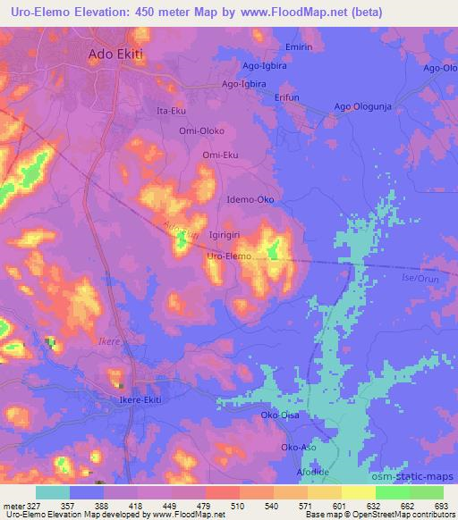 Uro-Elemo,Nigeria Elevation Map