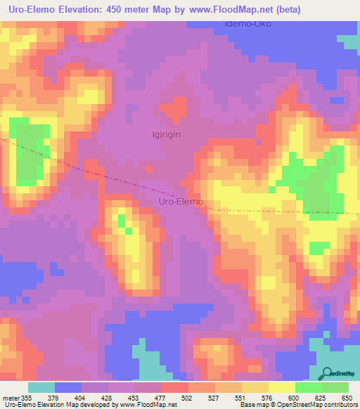 Uro-Elemo,Nigeria Elevation Map