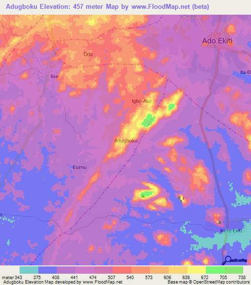 Adugboku,Nigeria Elevation Map