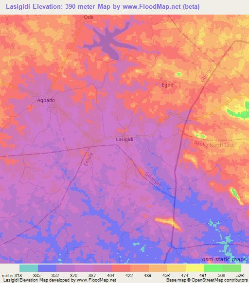 Lasigidi,Nigeria Elevation Map