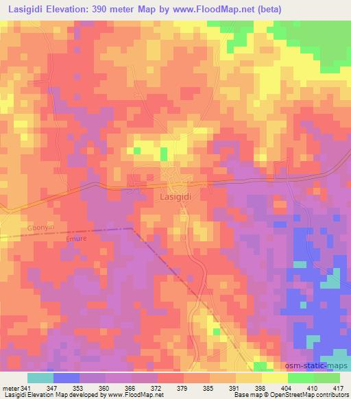 Lasigidi,Nigeria Elevation Map