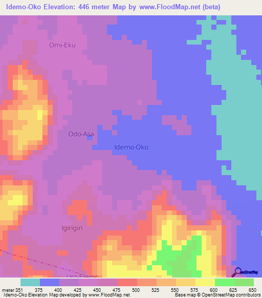 Idemo-Oko,Nigeria Elevation Map