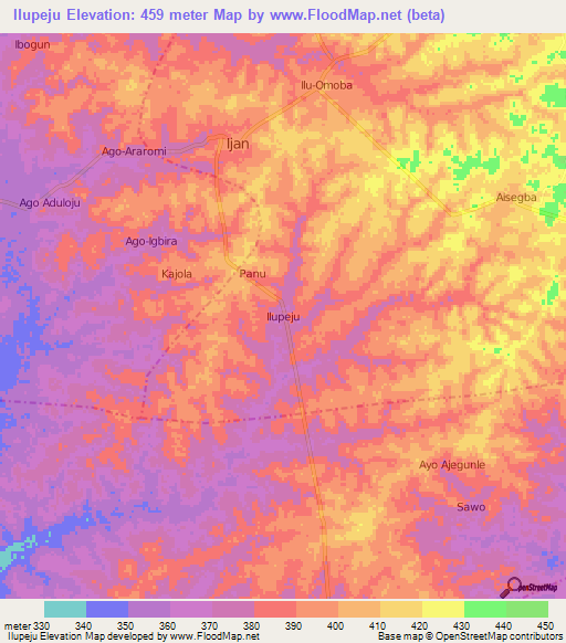 Ilupeju,Nigeria Elevation Map