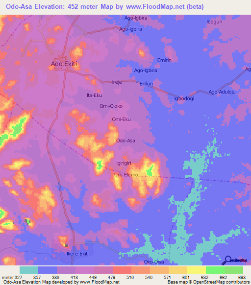 Odo-Asa,Nigeria Elevation Map