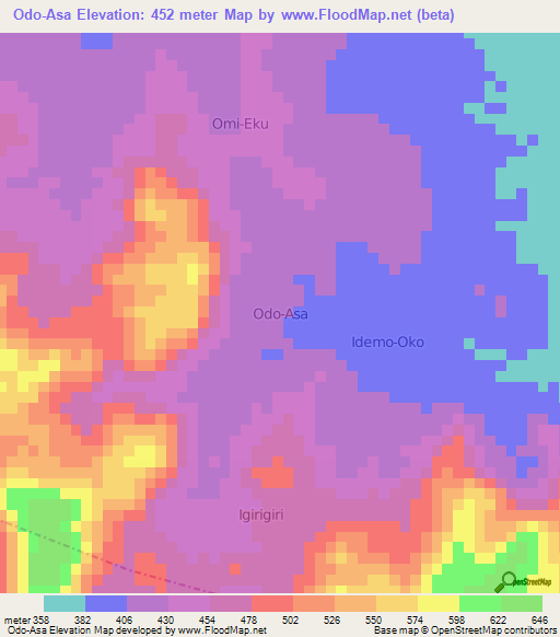 Odo-Asa,Nigeria Elevation Map