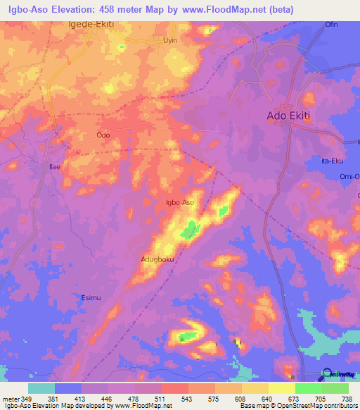 Igbo-Aso,Nigeria Elevation Map