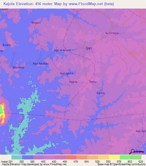 Kajola,Nigeria Elevation Map