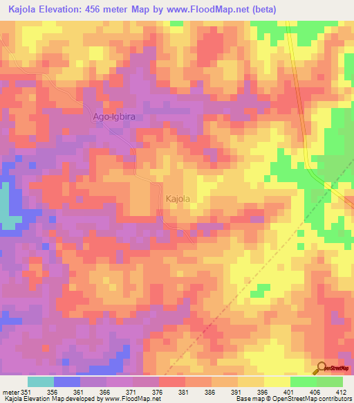 Kajola,Nigeria Elevation Map