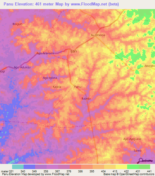 Panu,Nigeria Elevation Map