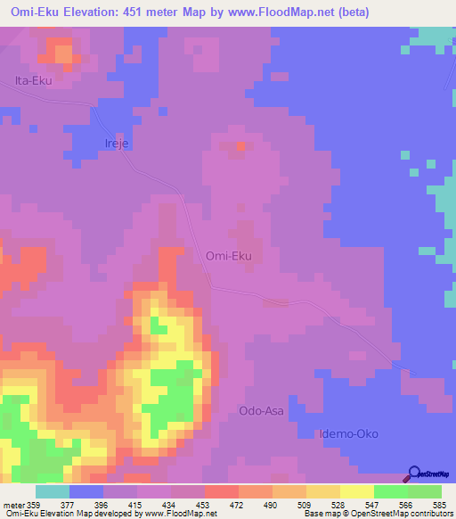 Omi-Eku,Nigeria Elevation Map