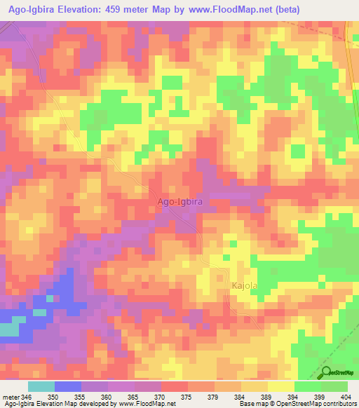 Ago-Igbira,Nigeria Elevation Map