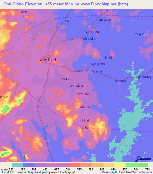 Omi-Oloko,Nigeria Elevation Map