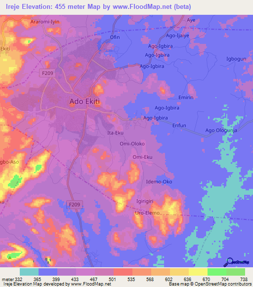 Ireje,Nigeria Elevation Map