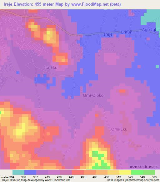 Ireje,Nigeria Elevation Map