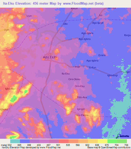 Ita-Eku,Nigeria Elevation Map